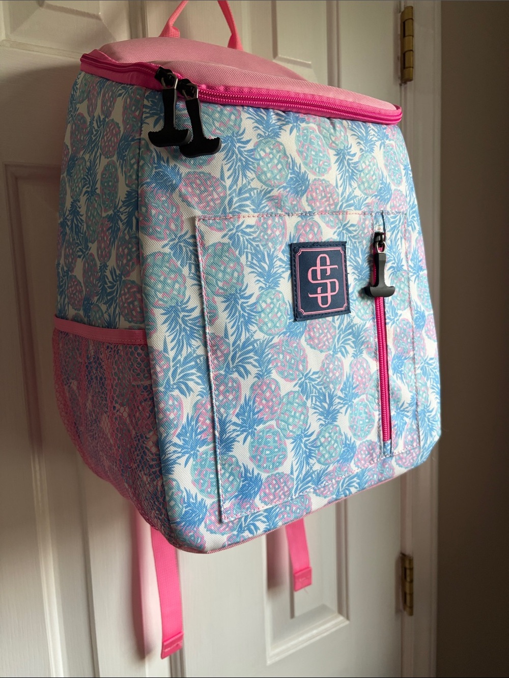 Simply Southern Pink Blue Pineapple Print Backpack Cooler Like New